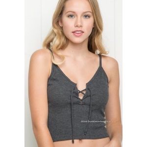 Brandy Melville dark gray cropped lace up tank